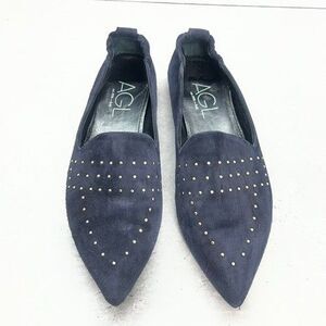 AGL Attilio Giusti Leombruni Studded Blue Suede Flat Loafers Womens Size 36.5